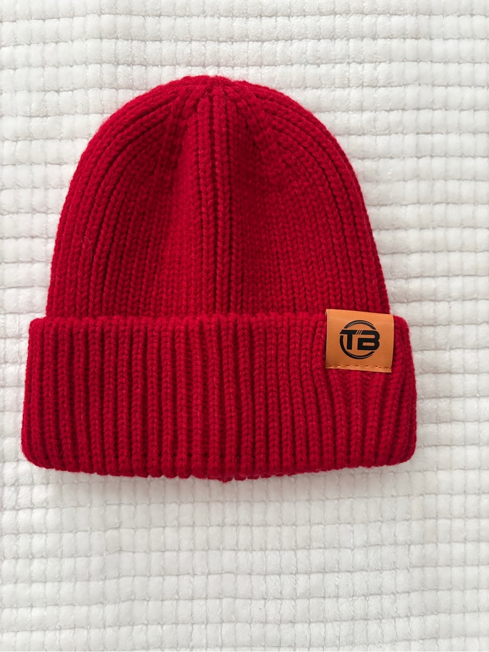 Red Knit Beanie with Logo Patch - Accessories